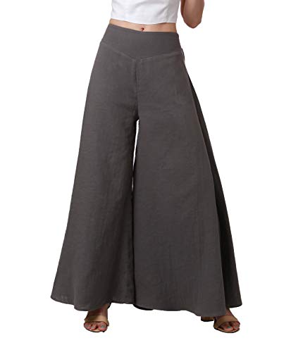 Tropic Bliss Wide Leg Organic Cotton Palazzo Pants for Women, Casual Bohemian Style Skirt Pant (X-Small, Slate Gray)