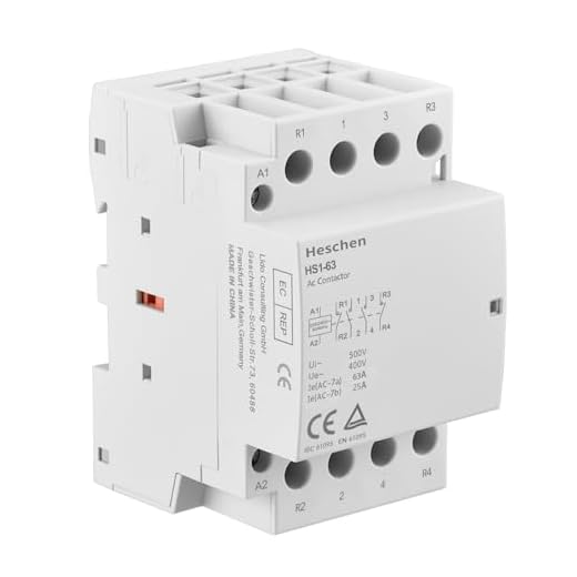 Heschen Contattore CA domestico, HS1-63, 4 poli 2NO 2NC, CA 220V/240V Tensione bobina, 35 mm Montaggio su guida DIN