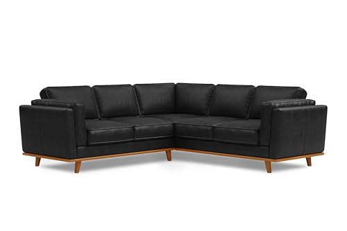 Image of Valencia Artisan Full Leather Sofa - Pure Full Italian Nappa Leather Couch, Solid Wood Accent, Ultimate Comfort (Black, L-Shape Sectional)