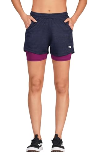 Image of NINQ 2 in 1 Running Sports Shorts for Women with Mobile Phone Pocket Light Weight Quick Dry Fabric for Gym Athletic Workout Running Shorts Lightweight Training Yoga Gym Short