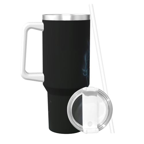 PTONUIC Yellow Dragon Black 40 oz Tumbler with Handle and Straw Lid | Insulated Cup Reusable Stainless Steel Water Bottle Travel Mug Cupholder Friendly | Gifts for Women Men Him Her