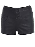 Leder Erscheinungsbild SS7 Damen Kunstleder hohe Taille Shorts, schwarz, Größen 6 bis 14 - Schwarz, EU 40 / UK 12