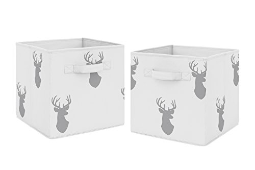 Image of Grey Deer Foldable Fabric Storage Cube Bins Boxes Organizer Toys Kids Baby Childrens for Woodland Deer Stag Collection by Sweet Jojo Designs - Set of 2