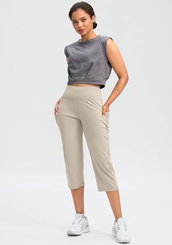 Image of G Gradual Capri Pants for Women High Waist Workout Yoga Pants with Pockets Tummy Control Leggings Crop Straight