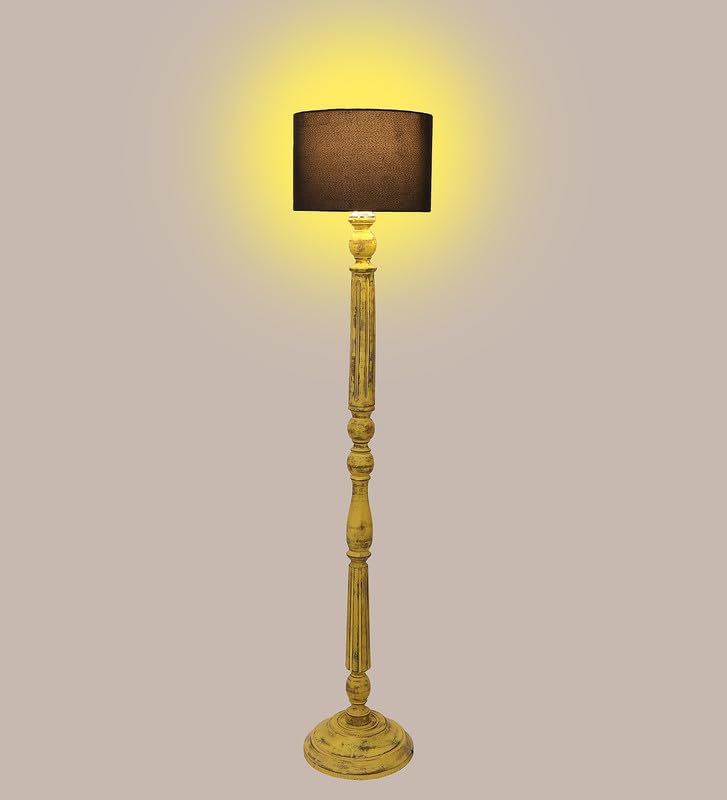 Image of tu casa Mango Wooden Floor Lamps with Black Shade for Home Decor, Bedrooms Corner, Living Room, Gifting, Diwali Decoration, Hall, Office, Study Room (Height: - 56 inch) - Bulb not Included