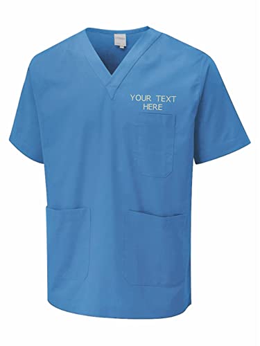 Personalised Embroidered Your Text Scrubs Tunic Health Care Hospital Medical Uniform Women Men Nurse Uniform Workwear Doctor Nurse Dress V Neck Line Regular Fit Top