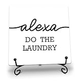 5 Inch Modern Wooden Decoration With Metal Support - Laundry Room Wooden Plaque - Tabletop Desk Shelf Decor For Home Bathroom Laundry- Alexa Do The Laundry - B21