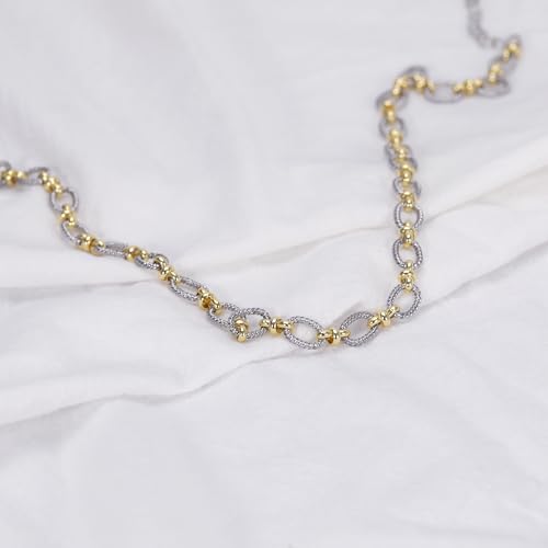 Two-Tone Cable Chain Necklace - Designer Inspired Twisted Rope Oval Link Statement Necklace, Gold Silver Plated Fashion Necklace for Women4