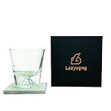 Lazysong 富士山グラス ウイスキー グラス ロック グラス 珪藻土コースター付き クリスタルグラス 化粧箱入れ ギフトセット 父の日 誕生日 記念日 挨拶 ありがとう 結婚祝い 引越祝い 緑の夢 256ml