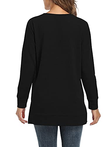 BETTE BOUTIK Women's Drop Long Sleeve Sweatshirts Casual Crewneck Tunic Tops Sweartshirts With Side Slits S-3XL
