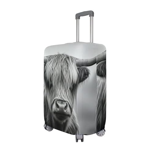 Joisal Painting Luggage Protector Custom Suitcase Covers Protection Black White Highland Cow Travel Vacation Essentials, M, Fits 22-24 Inch Case3