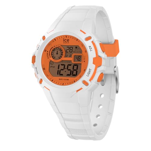 ICE-WATCH - Ice Digit Explorer White Orange - Montre Blanche pour garçon avec Bracelet en Silicone - 024002 (Small)