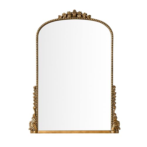 SHYFOY Ornamentado Oro Barroco Antiguo Espejo de Pared, Espejos Decorativos para Baño Entrada Polvorín, Tradicional Elegante Espejo Antiguo, 80 X 60 cm