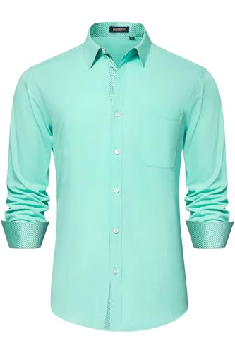 Image of HISDERN Mens Business Dress Shirts Long Sleeve Casual Button Down Shirt Formal Inner Collar Contrast Shirt for Men Wedding