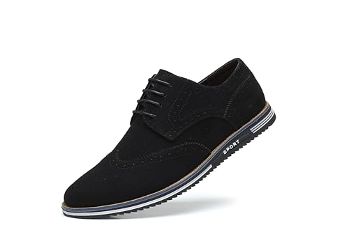 Men's Suede Oxford Dress Shoes, Navy Blue, Brogue Wingtip Design, Casual Business