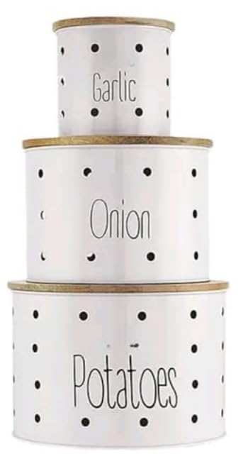 Image of Set of 3 Potato Onion & Garlic Storage Container For Kitchen | Storage Container For Kitchen Storage with Lid. (White)
