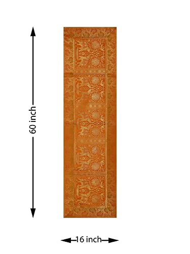 Image of E-Ezra Silk Banarsi Brocade Traditional Table Runner for Dining Table 4 & 6 Seater Table Cloth Rectangle Coffee Table Cloth / 152 cm (Mustard Yellow)