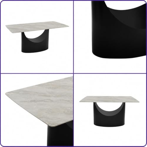 Image of Wakefit Taco Dining Table - Antalia Beige - 6 Seater I Marble Finish I Vitrified Tile Top I Antalia Beige