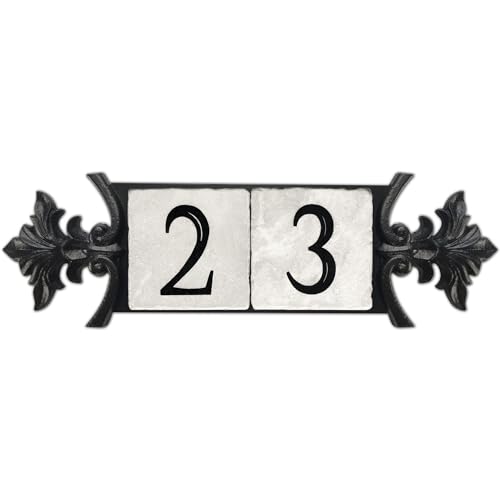 NACH Crested 2-Number Address Signs for Houses, Outdoor Address Plaque, Cast Iron House Number Sign - 2 Numbers, 10" x 5" x 1", KA-SMALLCREST-2