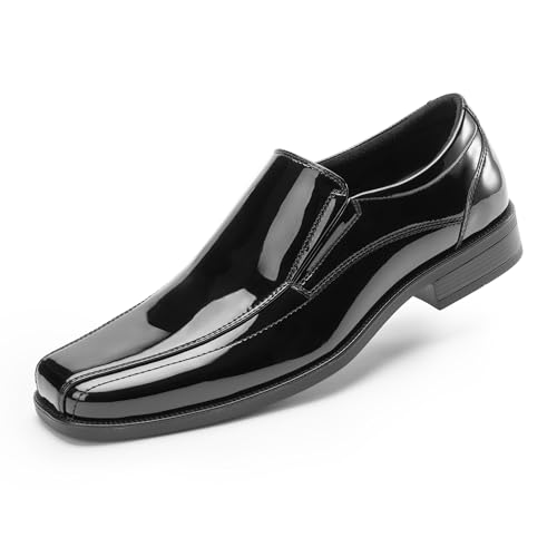 Cusolemore Mocasines para Hombre con Forro de Microfibra, Punta Cuadrada para Trabajo y Casual, Estilo Oxford de Negocios Black/Pat 41