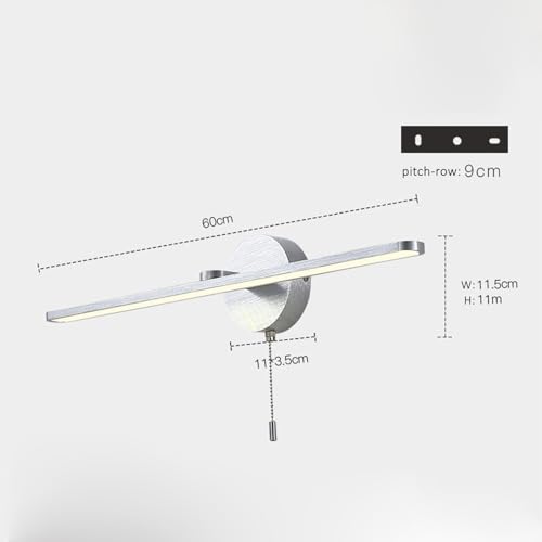 Aplique de pared LED de 60cm con interruptor de cremallera para espejo de baño moderno plata 2