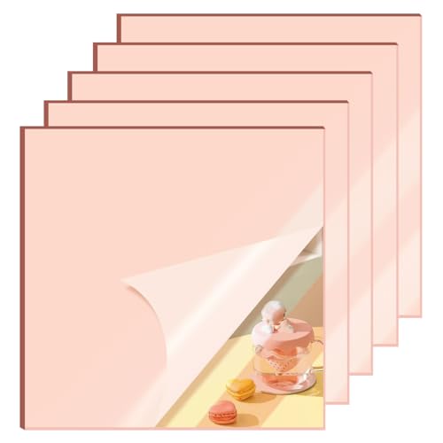 Image of 5 Pcs 8 x8 Inch Rose Acrylic Mirror Sheet, 1 /8 Inch Thick Opaque Glossy Mirror, Plexiglass Mirror Sheets with Protective Film, Rigid Mirror Acrylic Sheets for Sawing, DIY, Laser Cutting and Engraving