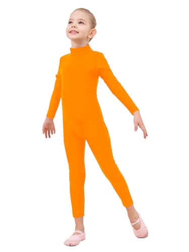 Genfirdom Girls Unitards Long Sleeve Full Body Leotard Kids Turtleneck Bodysuit for Dance Costume Gymnastics 3-12 YearsOrange 7-8