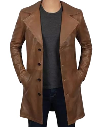 Men’s 3/4 Length Brown Waxed Leather Coat – Classic & Rugged