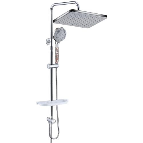 GAOZHI Colonne de douche sans mitigeur, kit complet de douche hydromassage à effet pluie, avec compartiment de rangement, pommeau...