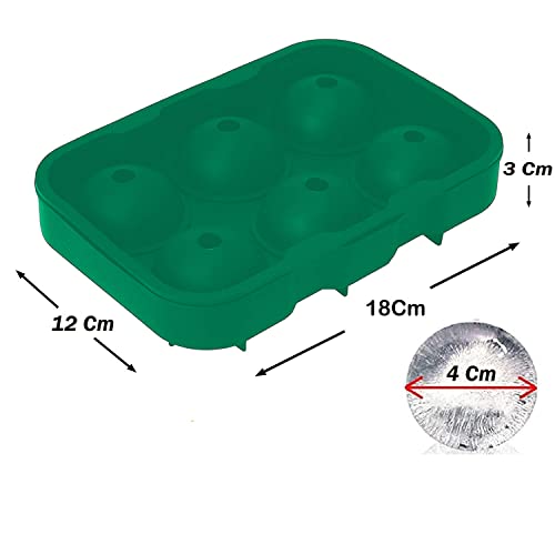 Image of KARP Flexible Silicone 6 Round Ice Ball Tray Silicone Sphere Mold Bar Whiskey Cocktails (Green)