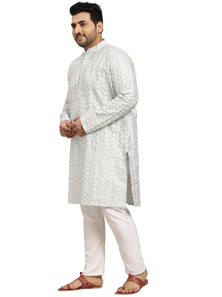 Image of SOJANYA (Since 1958, Men's Silk Blend Grey Kurta Pyjama & Silk Blend Jacket Combo