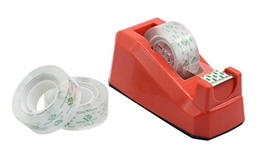 Cute Red Desk Tape Dispensers, 1 Pack With 12Rolls Transparent Tape, 1 Inch Core, For School, Office And Home Diy, Bomei Pack #TOP6