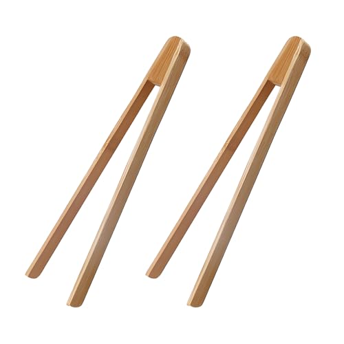 2 Stück Reusable Classic Bamboo Toast Tongs Grillzange Holz Bambuszange Toastzange Bambuszange Holz Toastzange Wiederverwendbare GrillzangeHolz Küchenzange zum Kochen Brot Früchtetee und Gurken(25 cm)