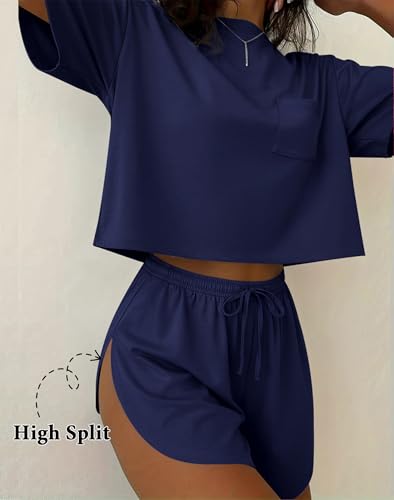 Image of Ekouaer Womens Pajama Sets Sexy Lounge Sets Side Split Short Pj Sets Cute Pjs 2 Piece Comfy Sleepwear Loungewear