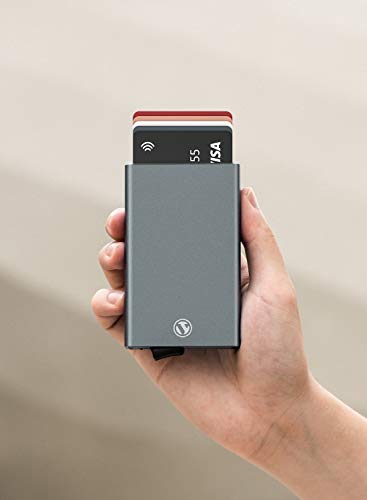 Image of VULKIT Credit Card Holder RFID Slim Card Wallet Pop up Card Case Aluminium for Men or Women up to Hold 10 Cards (Space Grey)