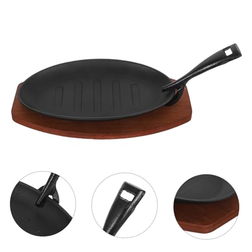 Cabilock Cast Iron Baking Pan Fajita Plate for Home Barbecue Catering Wooden Tray Sizzling Steak Plate Iron Cast Frying Pan - Image 8