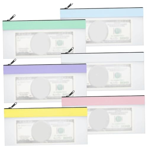 6Pcs Money Bag, 8.7x4.1 Inch PVC Cash Pouches with Zipper, Clear Envelope Pouch for Collectors