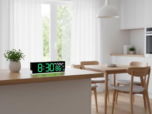 Image of Digital Alarm Clock 7 inch LED Display with Dual Alarm, Temperature, Date & Day Display, Adjustable Brightness, Soft Bottom Night Light, Desk /Table Clock for Home & Bedroom