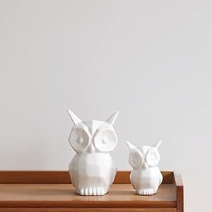 Owl statue for home decor glazed ceramic owl figurine modern bird figurine owl statue for cabinet fireplace mantel living room bedroom ornaments owl gifts for owl lover white  urban country home decor