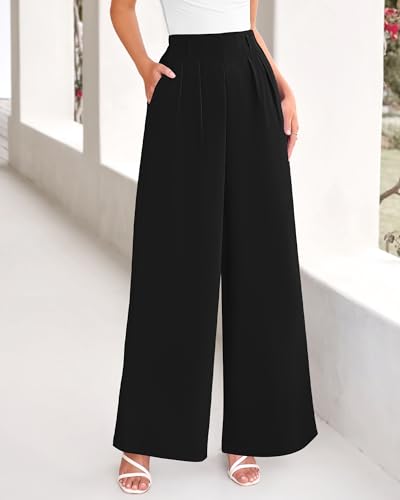 BTFBM Women's Elegant Flowy Dress Pants Front Pleated High Waisted Casual Wide Leg Loose Palazzo Trousers with Pockets4