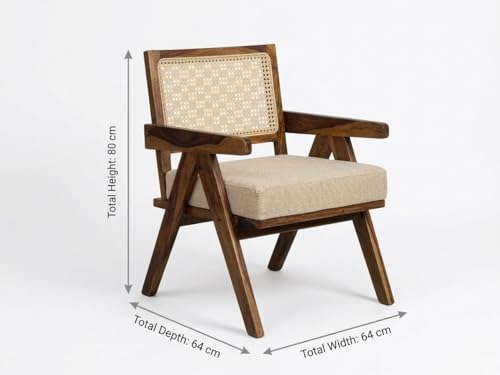 Image of WELL KNOWN Solid Sheesham Wood & Cane Chair Wooden Rattan Arm Chair | Dining Chair for Living Room, Bedroom, Indoor, Outdoor & Home | Natural Finish
