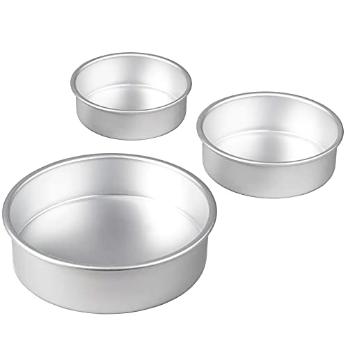 YMOND Round Cake Pans, Deep Cheesecake pan, Aluminum Baking Pans, Non Stick cake pan set of 4/6 /8 inch, Leakproof Bakeware with Removable Bottom for Weding/Birthday /Christmas Party (4