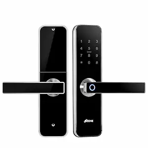 Ozone OZ-FDL-02-Life-Std, Smart Door Locks | Main Door Locks for Home | Fingerprint Door Lock | Metal Handle | RFID Card | Smart Door Lock | Emergency Key | Black | 24 Months Warranty (Without Wi-Fi) (Silver)