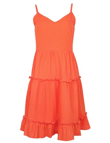 Image of FANCYINN Women Floral Casual Tiered Mini Dresses Spaghetti Strap V Neck Backless A Line Swing Short Dress with Pockets