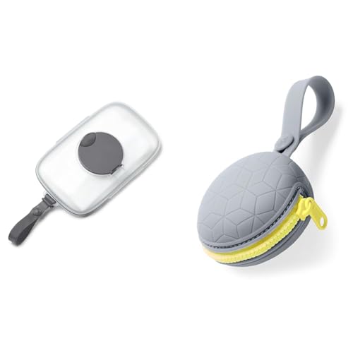 Image of Skip Hop On-The-Go Wipes Dispenser and Silicone Pacifier Holder Bundle, Grey