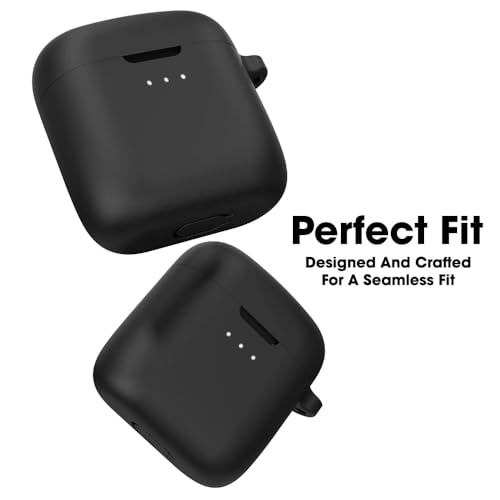 Image of Sounce Earphone Case Cover Compatible with Boat Airdopes 131, Soft Silicone Skin Case Cover Shock-Absorbing Protective Case with Keychain [Front LED Visible] - (Black)