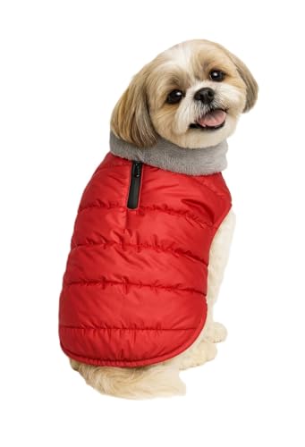 Image of The Pets Company Dog Winter Coat Jacket, Clothes, Windproof, Waterproof, Light Weight, Washable, Ultra Warm Thick Fleece Lined Dog Vest for Cold Weather Protection, (Red, Small - 14 Inch)