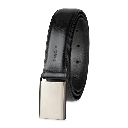 Haggar Men's Sleek Plaque Buckle Dress Belt, Black, X-Large (42-44)