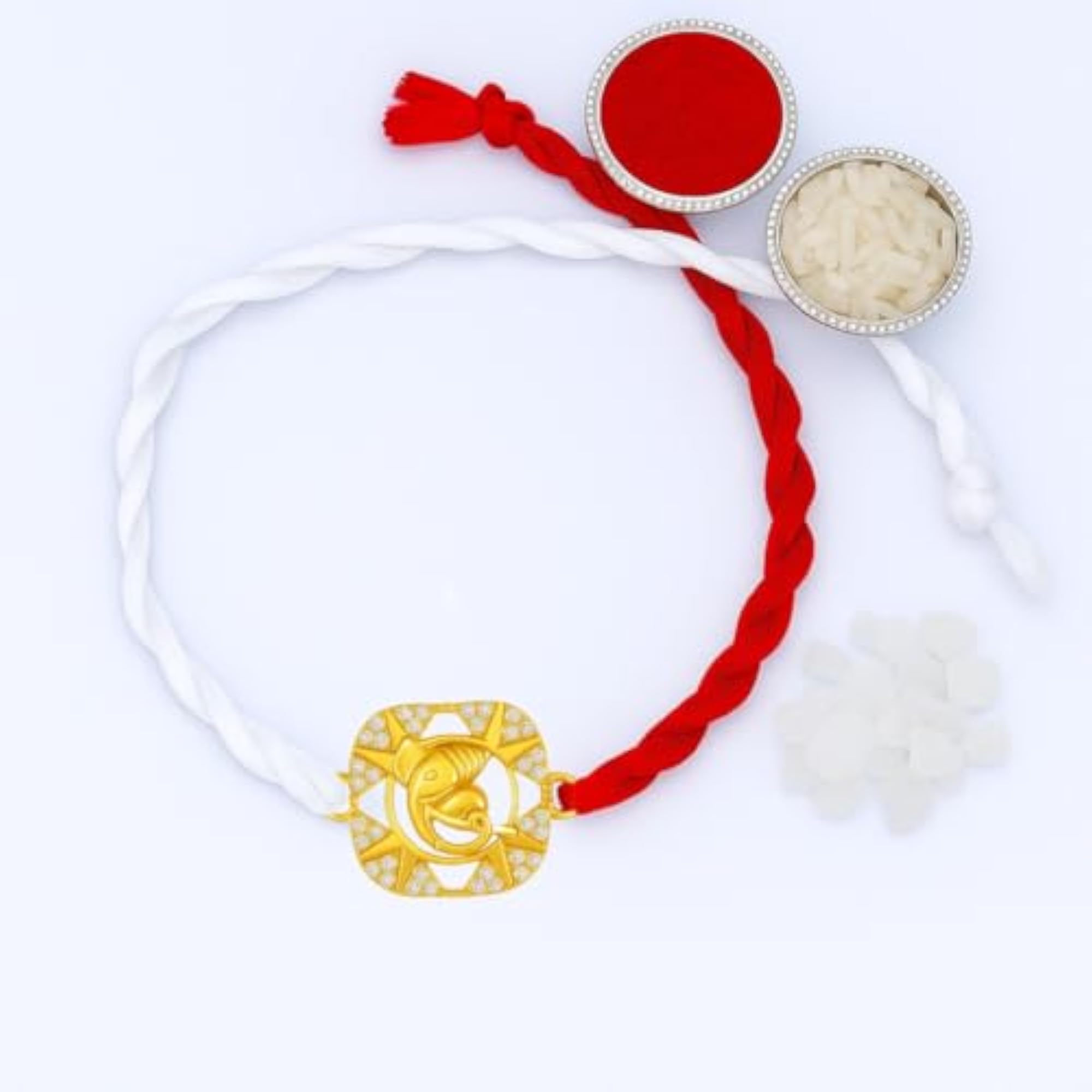 Handmade 925 Sterling Silver Rakhi Set with Roli Chawal, Spiritual Gift