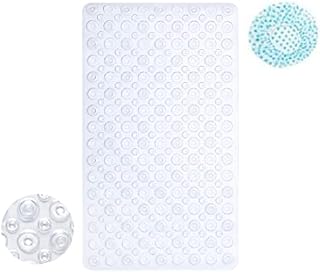 Soft PVC Shower Mat for Inside Shower  Non-Slip Bath Mat for Bathroom & Bathtub with Grip Suction Cups & Drain Holes - Machine Washable Anti-Bacterial Shower Mat with Shower Cap -70 x 40CM (Clear)